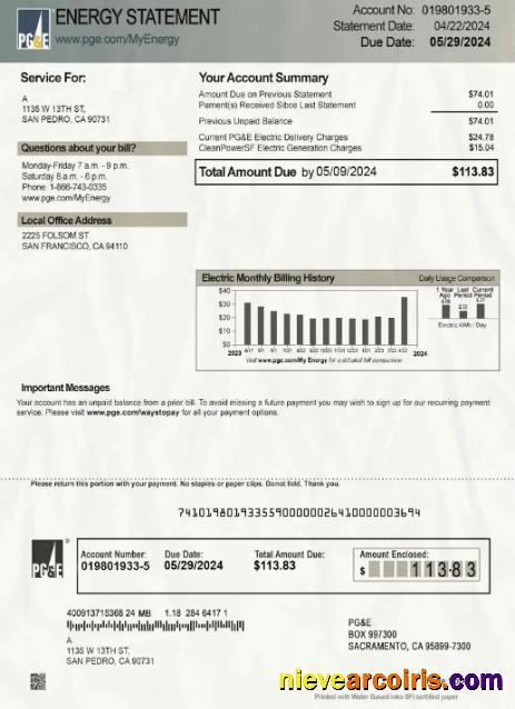 Canada PG&E energy bill